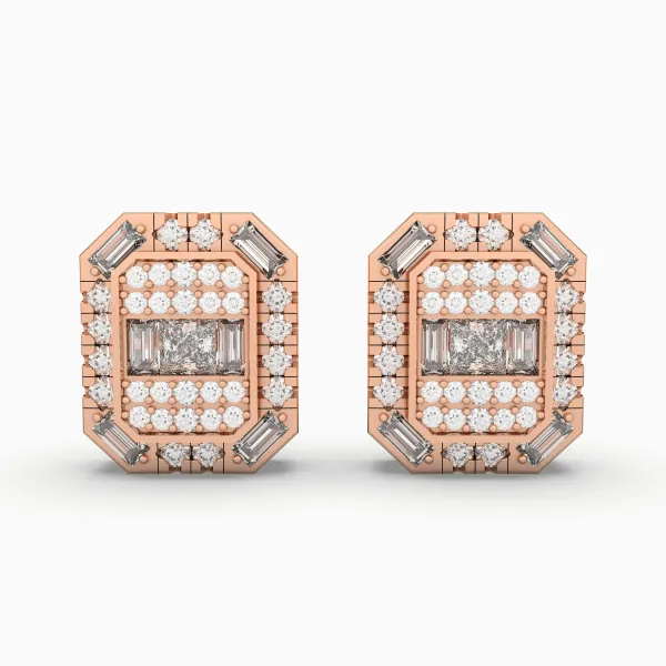 10K Rose Gold Square Diamond Stud Earrings