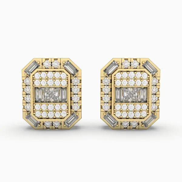 Gold Square Natural Diamond Stud Earrings