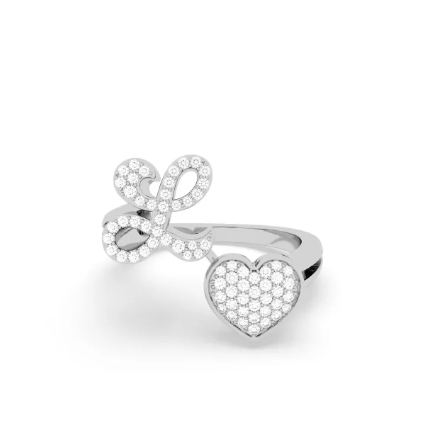10K White Gold L Letter Diamond Heart Initial Ring