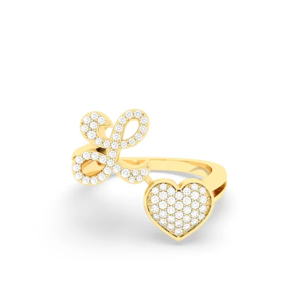 L Letter Natural Diamond Heart Initial Ring