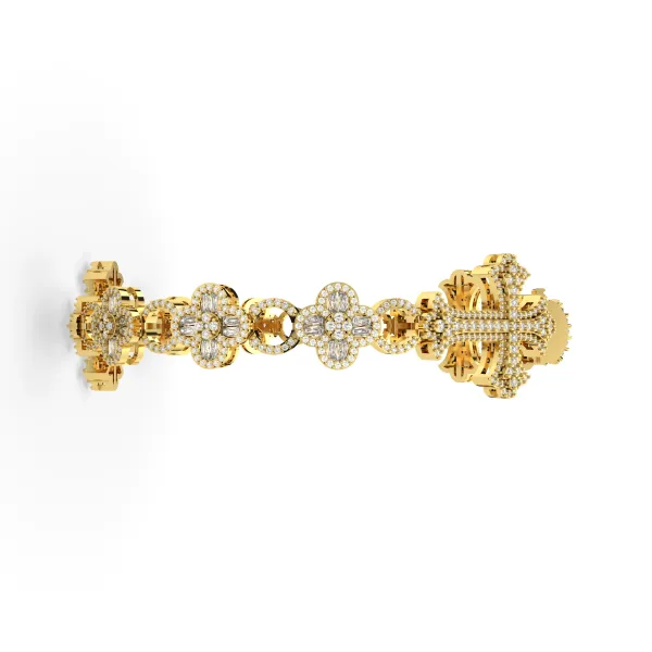 Natural Diamond Cross And Flower Shaped Bracelet