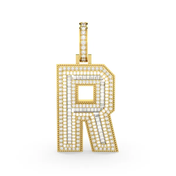 Natural Diamond "R" Initial Letter Pendant