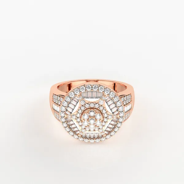 10K Rose Gold Tier Step Statement Gold Diamond Round Ring
