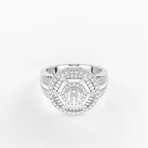 10K White Gold Tier Step Statement Gold Diamond Round Ring