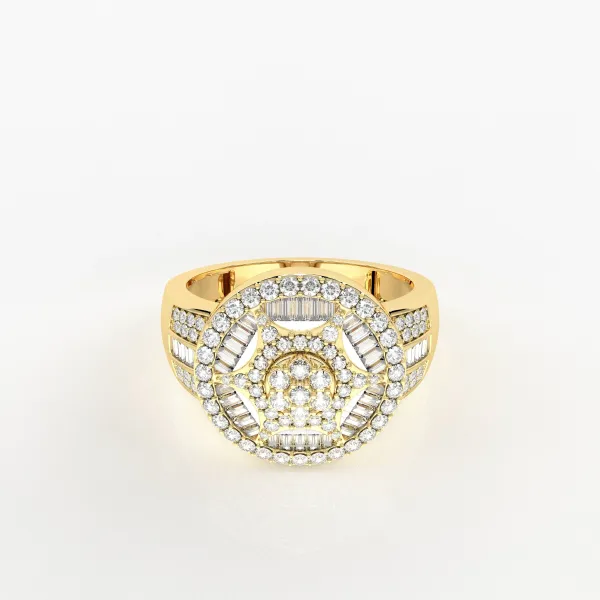 Tier Step Statement Gold Natural Diamond Round Ring