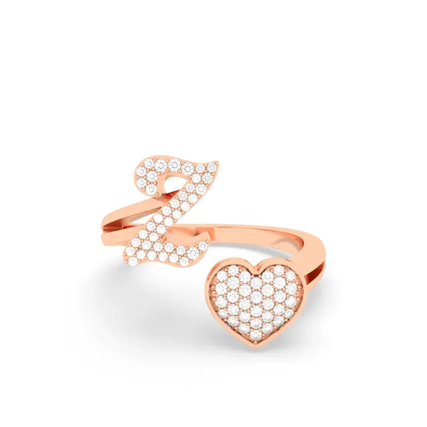 10K Rose Gold Round Diamond Heart Initial Z Rings