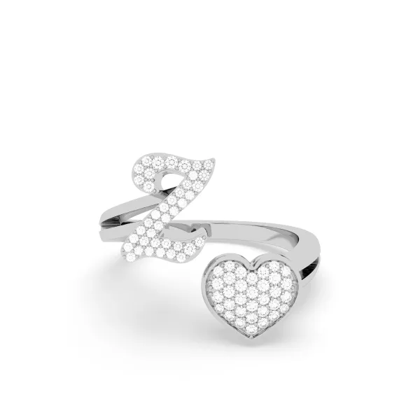 10K White Gold Round Diamond Heart Initial Z Rings