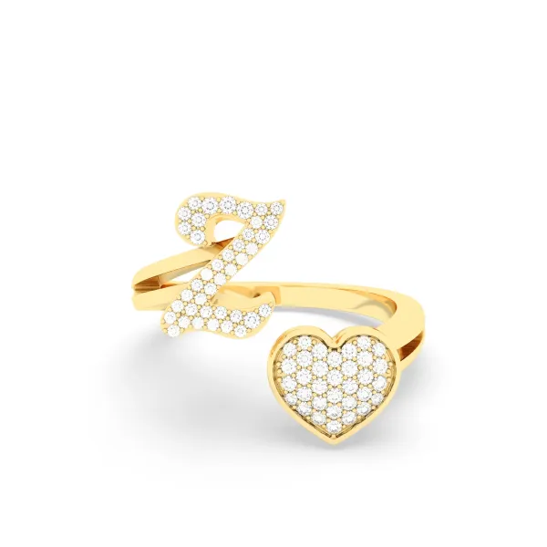 Gold Round Natural Diamond Heart Initial Z Rings