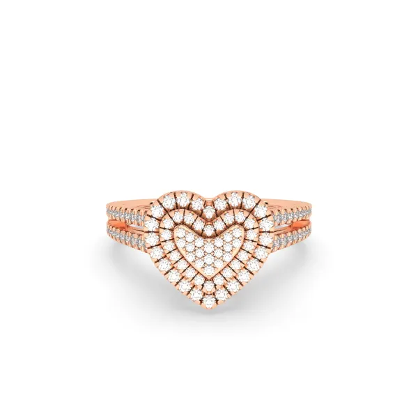 10K Rose Gold Diamond Ring For Women Heart Design