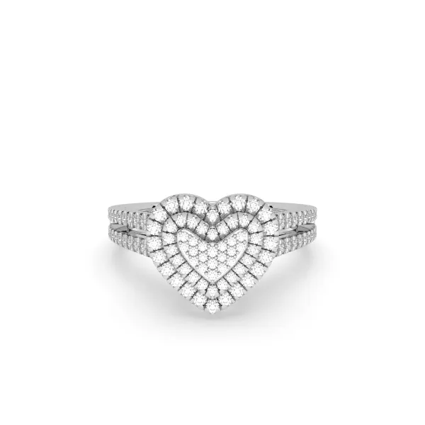 10K White Gold Diamond Ring For Women Heart Design