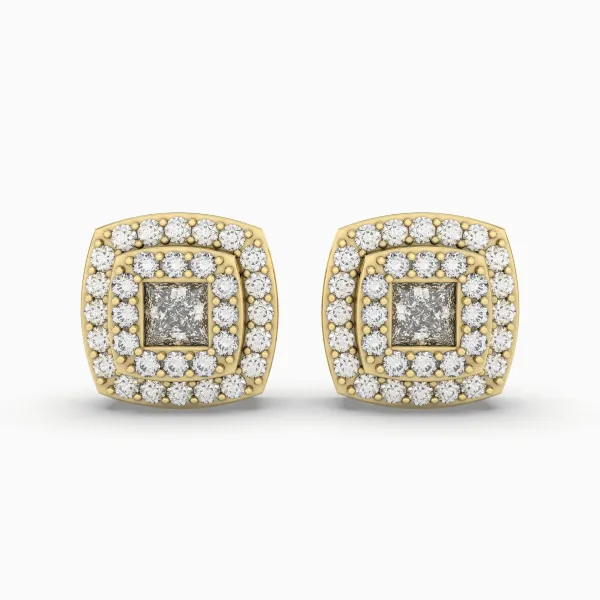 Cushion Natural Diamond Stud Earrings - 0.54 CT Halo Design