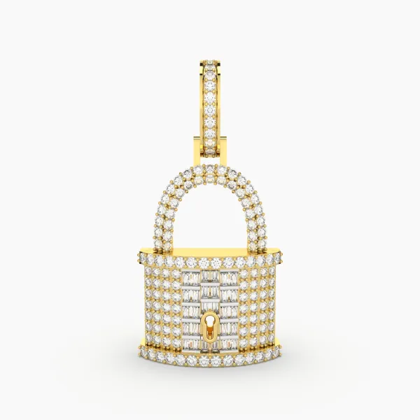 Encrusted Padlock Natural Diamond Pendant
