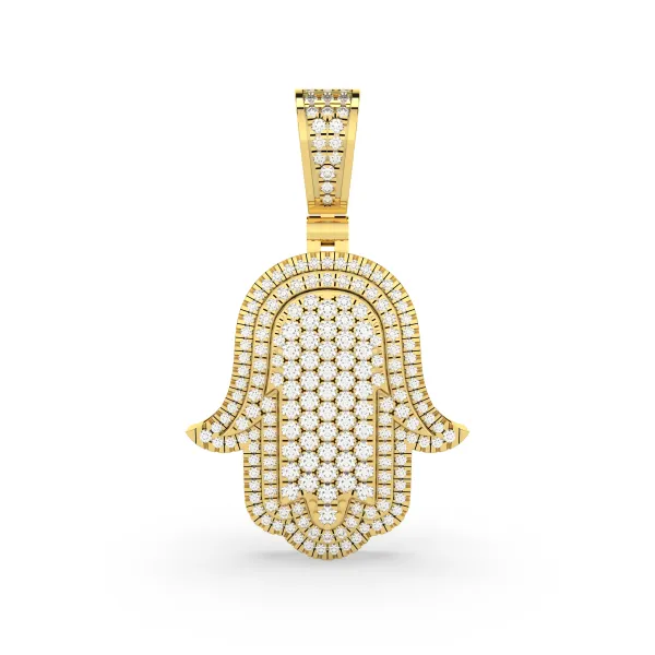 Natural Diamond Hamsa Hand Charm Pendant For Unisex