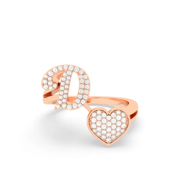 10K Rose Gold The D Alphabet Diamond Ring