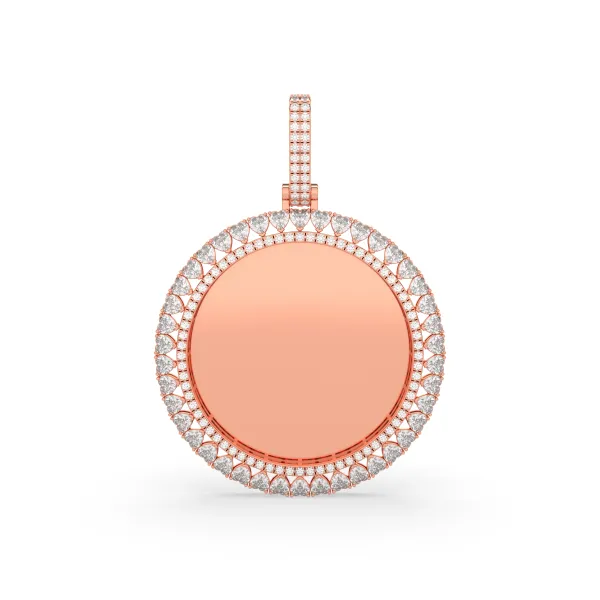 10K Rose Gold Men'S Round Lab Grown Diamond Memory Picture Frame Pendant