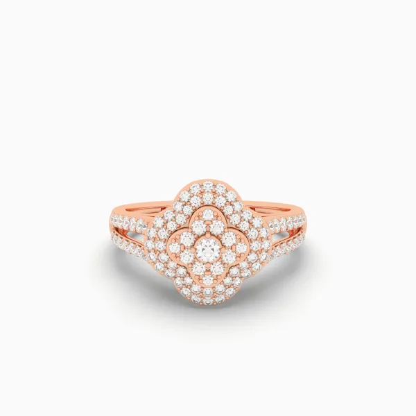 Adira 10K Rose Gold Clover Shape Natural Diamond Ring For Women