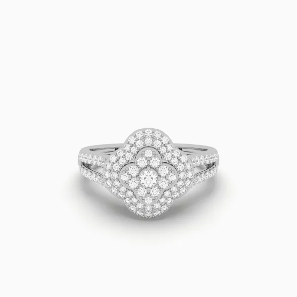 Adira 10K White Gold Clover Shape Natural Diamond Ring For Women