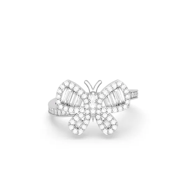 10K White Gold Classic Buttercup Butterfly Diamond Ring