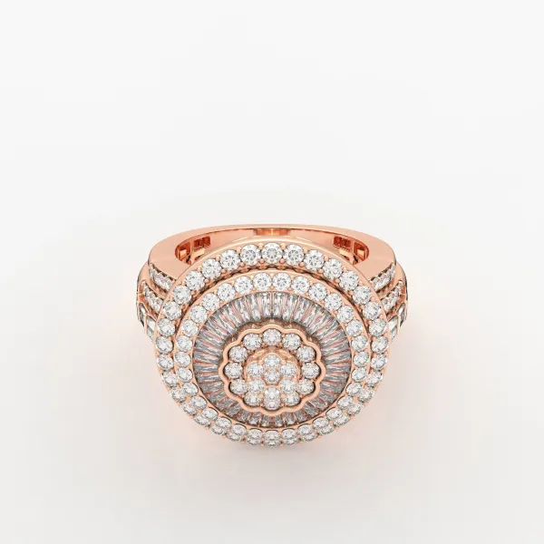10K Rose Gold Round And Baguette Diamond Classic Shining Sun Ring