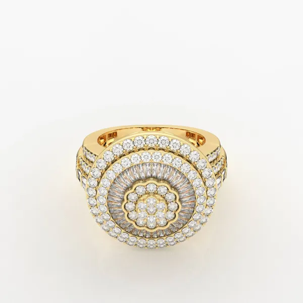 Round And Baguette Natural Diamond Classic Shining Sun Ring