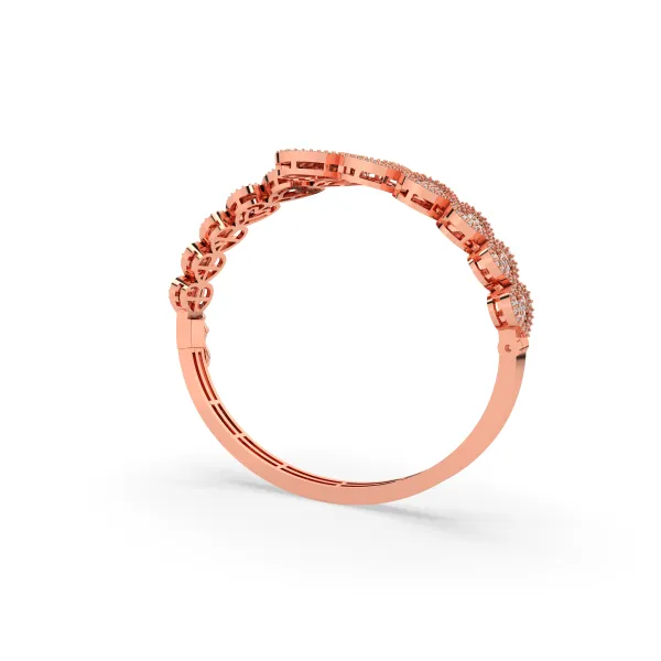 10K Rose Gold Heart-Shaped And Rectangular Natural Diamond Bangle Bracelet