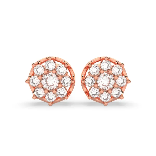 10K Rose Gold Natural Diamond Cluster Stud Earrings