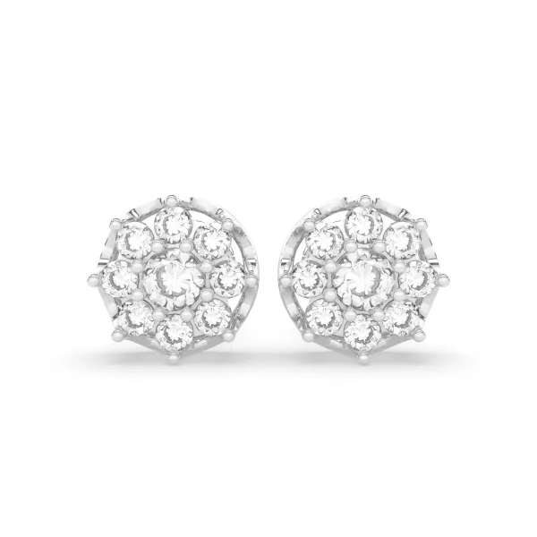 10K White Gold Natural Diamond Cluster Stud Earrings