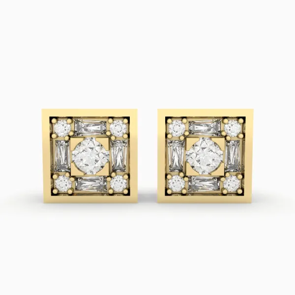 10K Gold Square Natural Diamond Stud Earrings