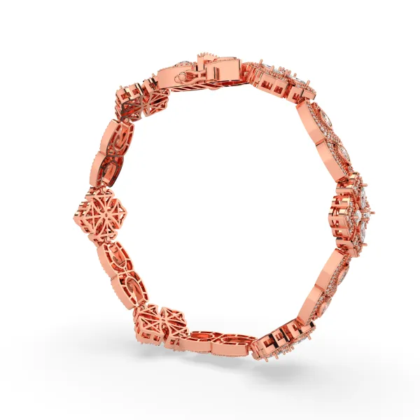 10K Rose Gold Princess Flower Natural Diamond Bracelet