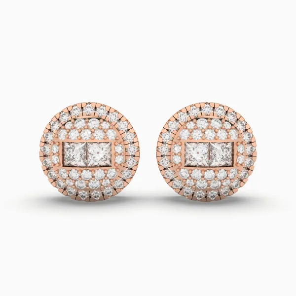 10K Rose Gold Stunning Round Halo Diamond Stud Earring For Women