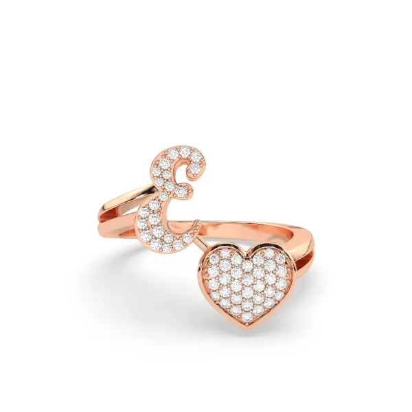 10K Rose Gold The E Alphabet Diamond Ring