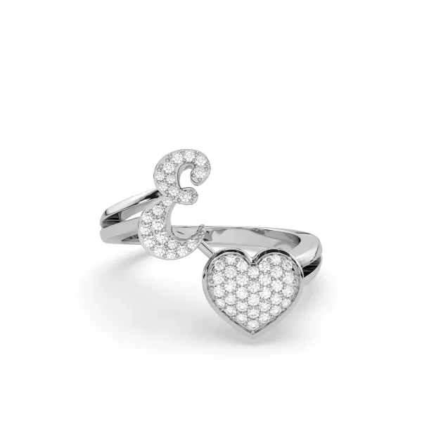 10K White Gold The E Alphabet Diamond Ring