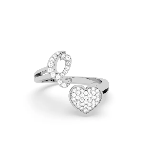10K White Gold Round Diamond Heart Initial Q Rings