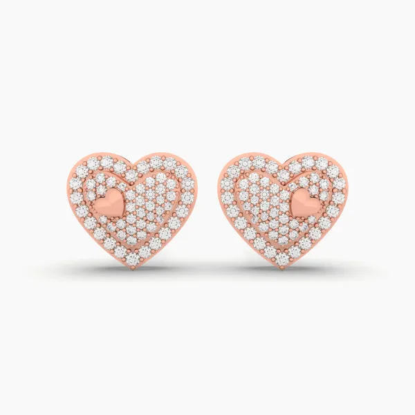 10K Rose Gold Heart-Shaped Natural Diamond Stud Earrings For Women'S