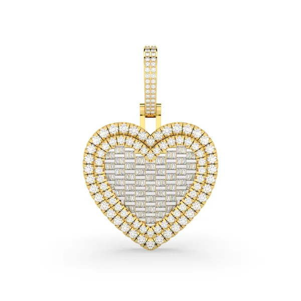 Natural Diamond Cluster Baguette And Round Heart Pendant
