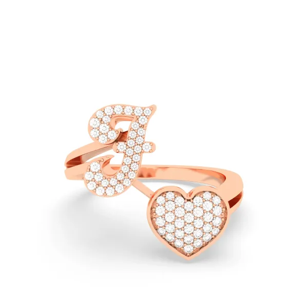 10K Rose Gold The F Alphabet Diamond Ring