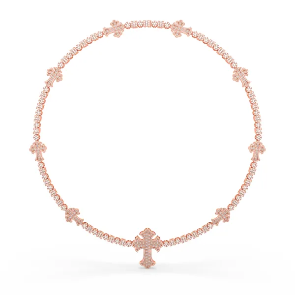 10K Rose Gold Natural Diamond Cross Chain Necklace