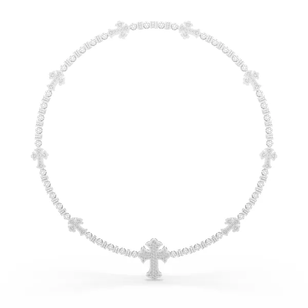 10K White Gold Natural Diamond Cross Chain Necklace