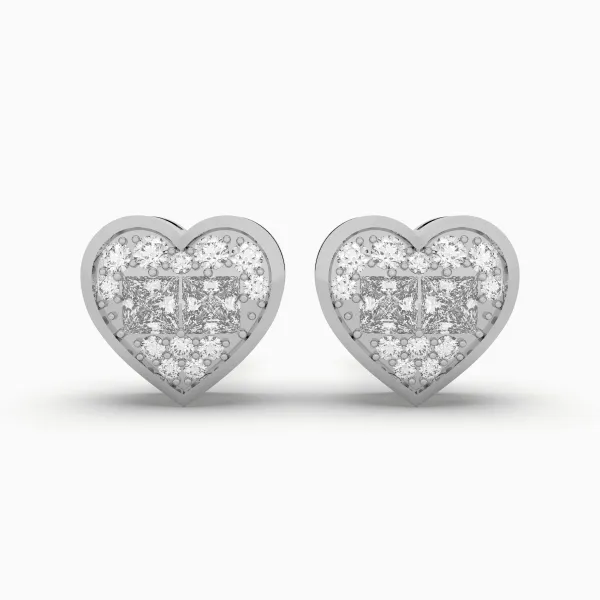 10K White Gold Heart Shape Diamond Stud Earring For Women