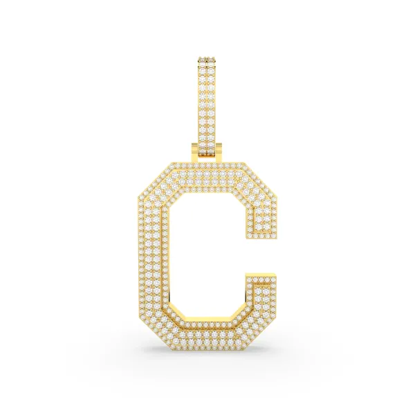 Natural Round Shape Diamond Letter 'C' Initial Pendant