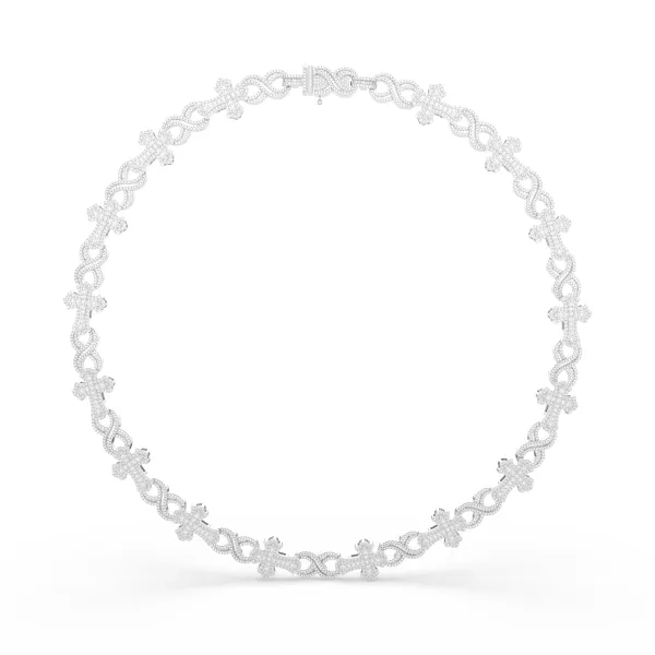 10K White Gold Two-Tone Round And Baguette Diamond Cross Infinity Necklace