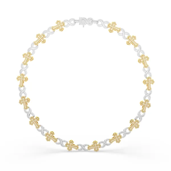 Two-Tone Round And Baguette Diamond Cross Infinity Necklace
