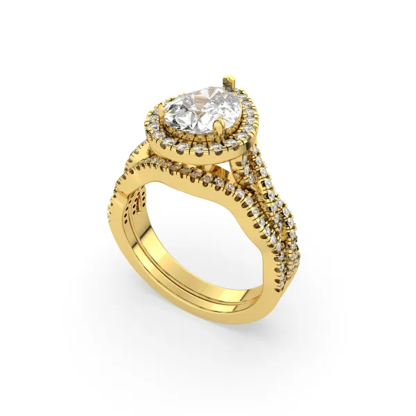 10K Yellow Gold Pear Shaped Center Diamond Engagement Ring