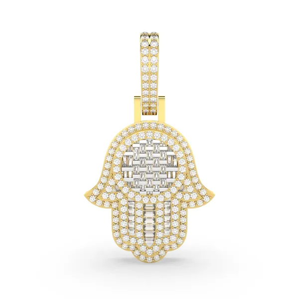 Baguette And Round Cut Natural Diamond Hamsa Pendant