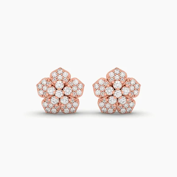 10K Rose Gold Natural Diamond Floral Stud Earrings