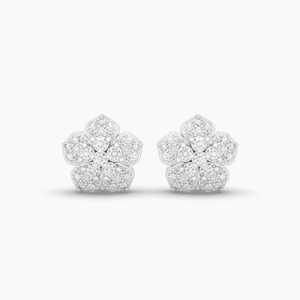10K White Gold Natural Diamond Floral Stud Earrings