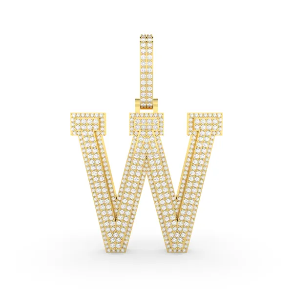 Round Cut Natural Diamond Letter "W" Pendant