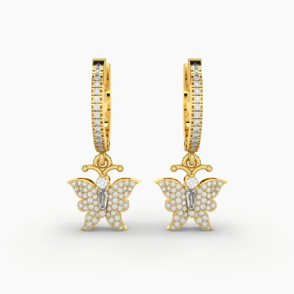 Caterpillar Butterfly Natural Diamond Hoop Earrings