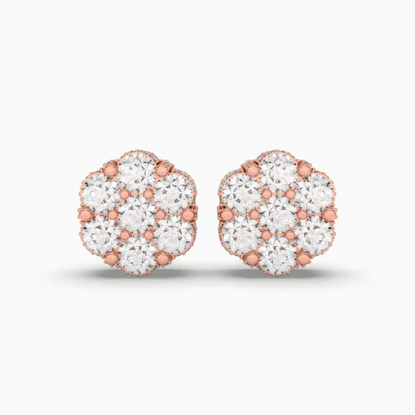 10K Rose Gold Classic Stud Natural Diamond Earrings For Unisex