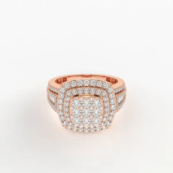 10K Rose Gold Cushion Double Halo Cluster Diamond Ring